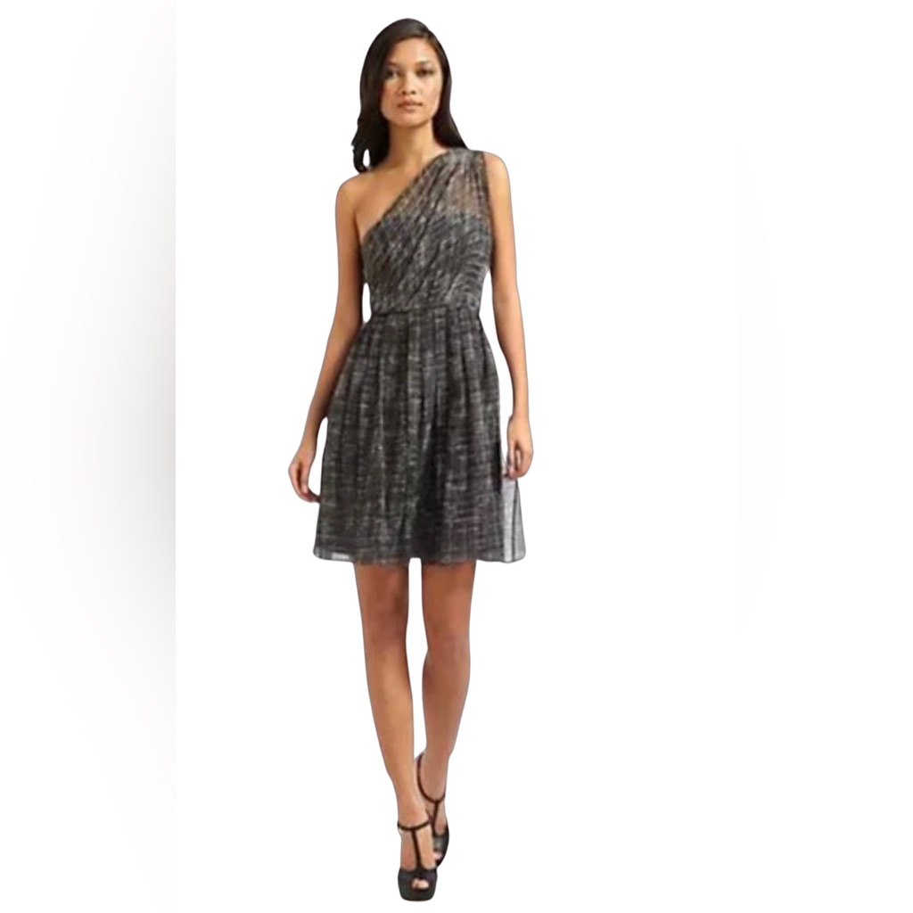 Nwt Alice + Olivia Gwendolyn One Shoulder Dress Grey Multi Sz 6